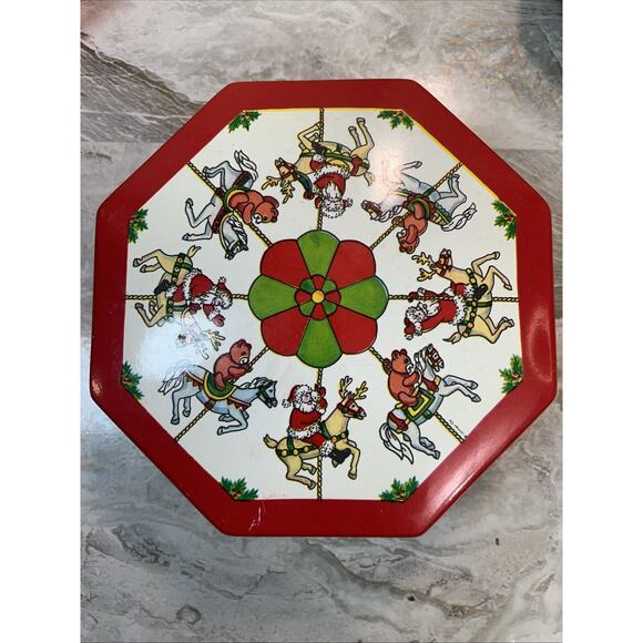 Ullman Co. Vintage Santa Claus Octagon Cookie Tin Christmas Plastic Set Of 3 - Picture 2 of 11